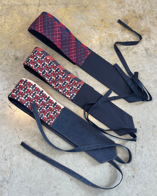 Obi Belt with vintage Assos embroidery in navy and bordeaux tones, combined with midnight-blue taffeta
